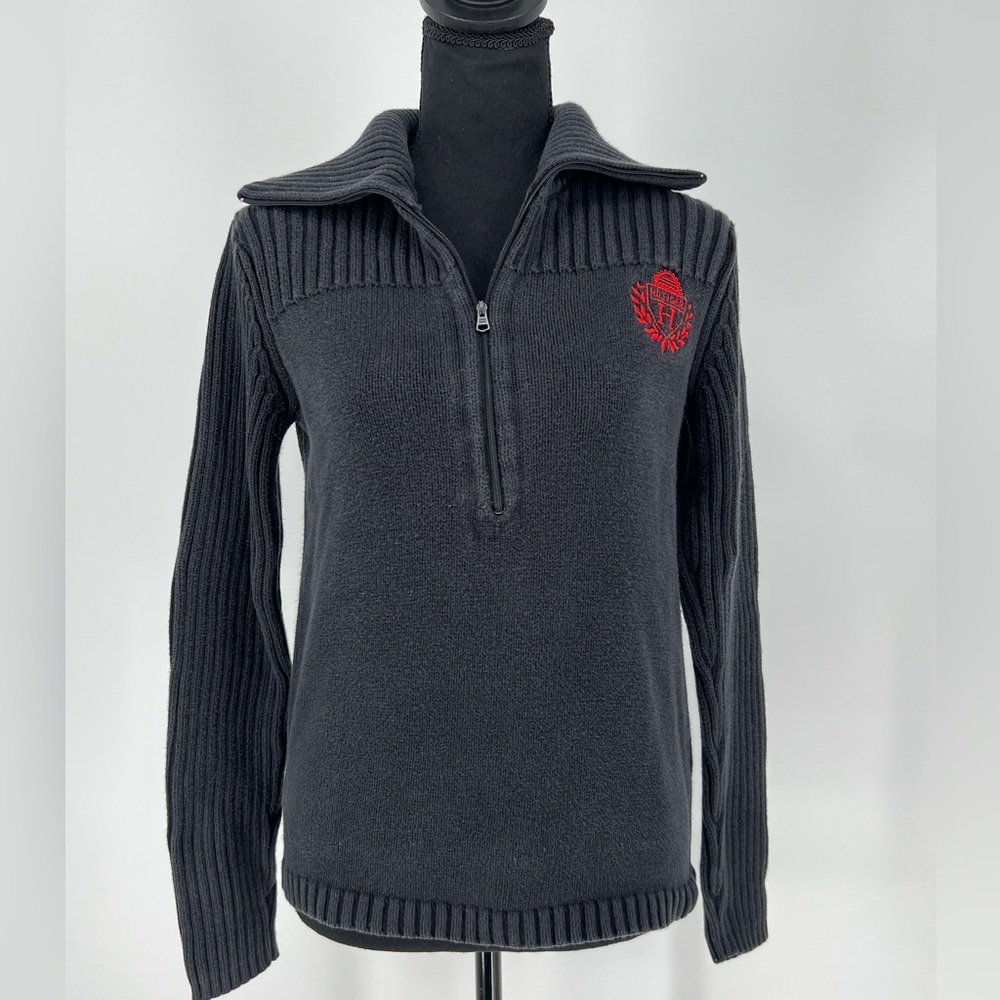 TOMMY HILFIGER 100% COTTON‎ CLASSIC QUARTER ZIP BLUE PULLOVER SWEATER